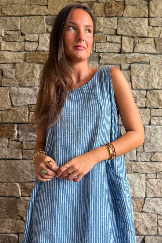 Marina Chalk Stripe Tunic Denim